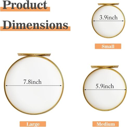 ZEXUIRU 3 Set Metal Glass Shelf for Wall Decor Bathroom Living Room Bedroom Kitchen Metal Mixed-Size, Decorative Glass Floating Wall-Mounted Tempered Shelf Rack Holder -Gold 7.8in/5.9in/3.9in in Saudi Arabia