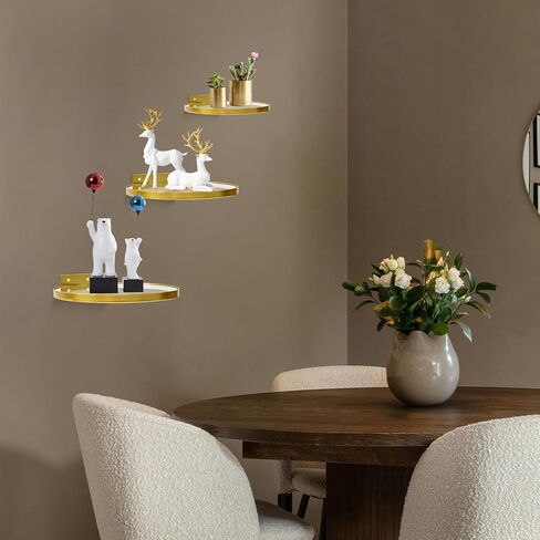 ZEXUIRU 3 Set Metal Glass Shelf for Wall Decor Bathroom Living Room Bedroom Kitchen Metal Mixed-Size, Decorative Glass Floating Wall-Mounted Tempered Shelf Rack Holder -Gold 7.8in/5.9in/3.9in in Saudi Arabia
