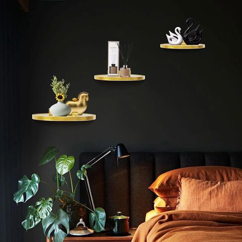 ZEXUIRU 3 Set Metal Glass Shelf for Wall Decor Bathroom Living Room Bedroom Kitchen Metal Mixed-Size, Decorative Glass Floating Wall-Mounted Tempered Shelf Rack Holder -Gold 7.8in/5.9in/3.9in in Saudi Arabia