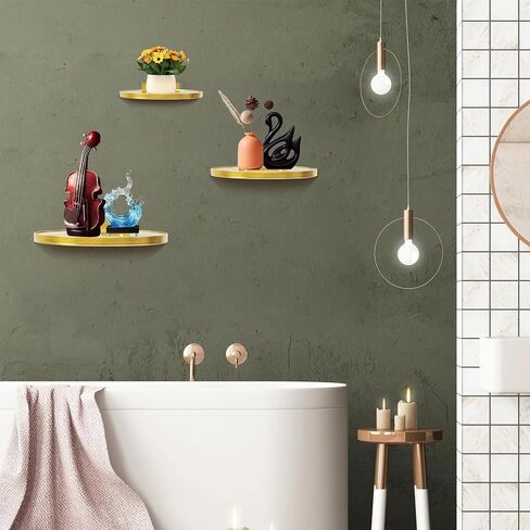 ZEXUIRU 3 Set Metal Glass Shelf for Wall Decor Bathroom Living Room Bedroom Kitchen Metal Mixed-Size, Decorative Glass Floating Wall-Mounted Tempered Shelf Rack Holder -Gold 7.8in/5.9in/3.9in in Saudi Arabia