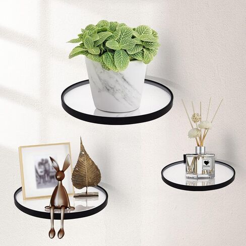 ZEXUIRU 3 Set Metal Glass Shelf for Wall Decor Bathroom Living Room Bedroom Kitchen Metal Mixed-Size, Decorative Glass Floating Wall-Mounted Tempered Shelf Rack Holder -Gold 7.8in/5.9in/3.9in in Saudi Arabia