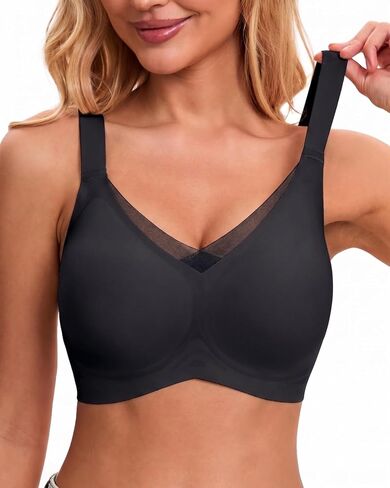 Zolaia Wireless Bra for Women No Underwire Seamless Push Up Comfort Bra Full Coverage Lace Mesh T-Shirt Bralette with Support in Saudi Arabia