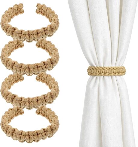 4PCS Braided Curtain Tiebacks, Boho Curtain Tiebacks, Elegant Rustic Curtains Tie Backs, Curtains Holdback for Bedroom, Living Room, Home and Offices (Linen) in Saudi Arabia