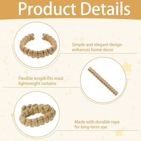 4PCS Braided Curtain Tiebacks, Boho Curtain Tiebacks, Elegant Rustic Curtains Tie Backs, Curtains Holdback for Bedroom, Living Room, Home and Offices (Linen) in Saudi Arabia