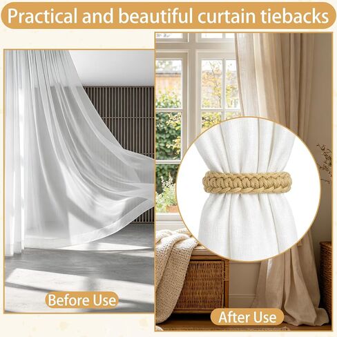 4PCS Braided Curtain Tiebacks, Boho Curtain Tiebacks, Elegant Rustic Curtains Tie Backs, Curtains Holdback for Bedroom, Living Room, Home and Offices (Linen) in Saudi Arabia