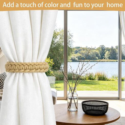 4PCS Braided Curtain Tiebacks, Boho Curtain Tiebacks, Elegant Rustic Curtains Tie Backs, Curtains Holdback for Bedroom, Living Room, Home and Offices (Linen) in Saudi Arabia