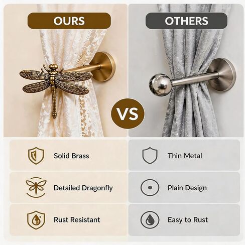 2 Pack Brass Dragonfly Curtain Holdbacks, Decorative Curtain Tiebacks Wall Mount Curtain Ties, Elegant Drape Hooks，for Home Bedroom Window Decor in Saudi Arabia