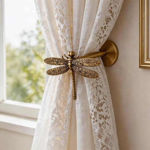 2 Pack Brass Dragonfly Curtain Holdbacks, Decorative Curtain Tiebacks Wall Mount Curtain Ties, Elegant Drape Hooks，for Home Bedroom Window Decor in Saudi Arabia
