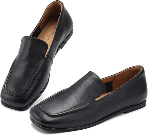 Women’s Square Toe Leather Loafers – Soft Genuine Leather Slip-On Flats for Work, Casual, Office in Saudi Arabia