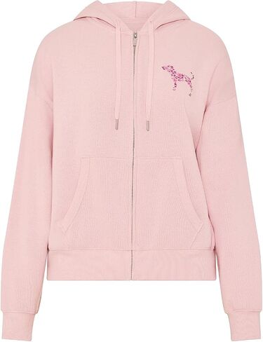 فيكتوريا سيكريت PINK Ivy Fleece كامل الرمز البريدي هوديي وردي فاتح شعار الكلب المرأة الجديدة in Kuwait