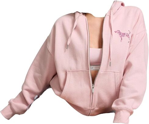 فيكتوريا سيكريت PINK Ivy Fleece كامل الرمز البريدي هوديي وردي فاتح شعار الكلب المرأة الجديدة in Kuwait