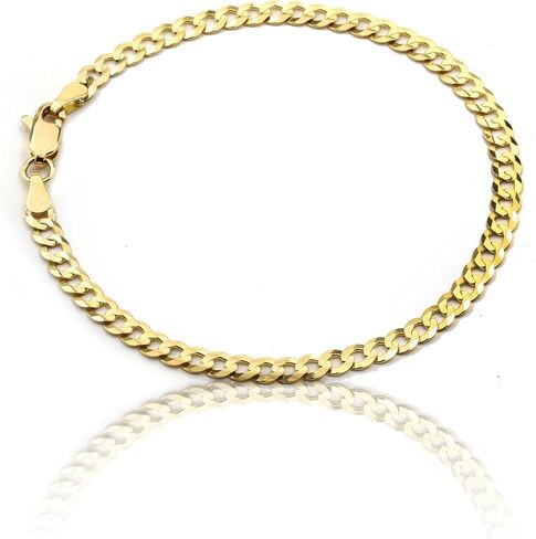Floreo 10k Yellow Gold or Two-Tone Gold 4mm Curb Cuban Chain Bracelet and Anklet, 7", 8", 9", 10" or 11 Inch in Kuwait