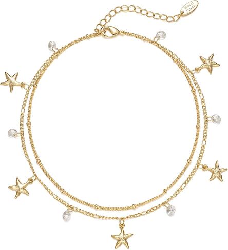 Ankle Bracelets for Women 14K Gold Plated CZ Anklet Waterproof Dainty Layered Summer Beach Foot Jewelry for Women in Saudi Arabia
