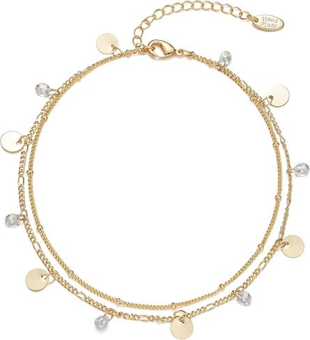 Ankle Bracelets for Women 14K Gold Plated CZ Anklet Waterproof Dainty Layered Summer Beach Foot Jewelry for Women in Saudi Arabia