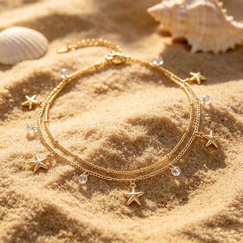 Ankle Bracelets for Women 14K Gold Plated CZ Anklet Waterproof Dainty Layered Summer Beach Foot Jewelry for Women in Saudi Arabia