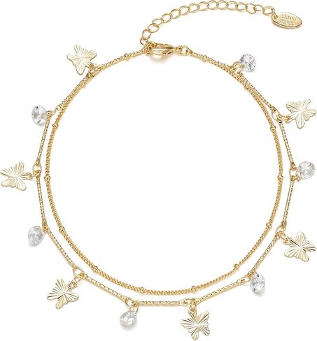 Ankle Bracelets for Women 14K Gold Plated CZ Anklet Waterproof Dainty Layered Summer Beach Foot Jewelry for Women in Saudi Arabia