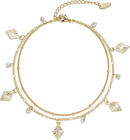 Ankle Bracelets for Women 14K Gold Plated CZ Anklet Waterproof Dainty Layered Summer Beach Foot Jewelry for Women in Saudi Arabia