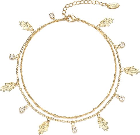 Ankle Bracelets for Women 14K Gold Plated CZ Anklet Waterproof Dainty Layered Summer Beach Foot Jewelry for Women in Saudi Arabia