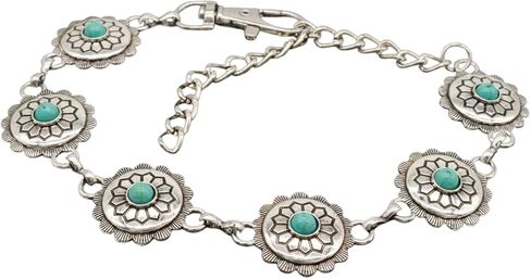 Women 2PCS Boot Bracelet Silver Metal Chain Western Fashion Anklet Shoe Turquoise Beads Flower Charm SET BC98 in Kuwait