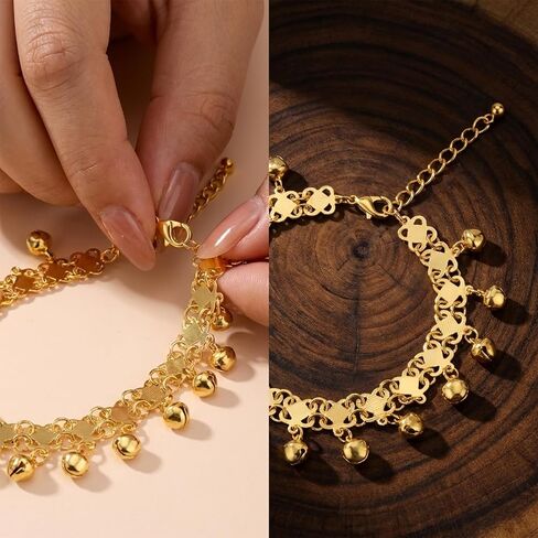 Boho Jingling Bell Anklet for Women Vintage Gold Bell Bracelets Adjustable Layered Indian Jingle Gypsy Vintage Ankle Barefoot Sandals Feet Foot Chain Bohemia Indian Anklets for Women in Saudi Arabia