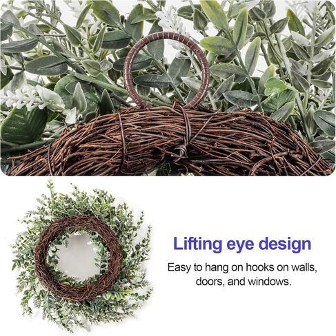 26'' Eucalyptus Wreath for Front Door - Artificial Eucalyptus and White Seeds Greenery with Babys Breath Flowers Outdoor Wreath for Wedding Farmhouse Porch Wall Room Home Decor (White-Green) in Saudi Arabia