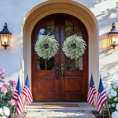 26'' Eucalyptus Wreath for Front Door - Artificial Eucalyptus and White Seeds Greenery with Babys Breath Flowers Outdoor Wreath for Wedding Farmhouse Porch Wall Room Home Decor (White-Green) in Saudi Arabia