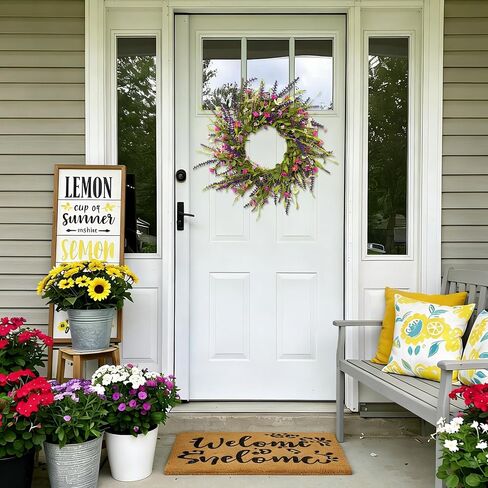 24 Inch Spring Summer Floral Wreath for Front Door, Artificial Colorful Flower Door Wreath with Lavender, Daisies, Eucalyptus & Willow Leaves, Farmhouse Decor for Indoor Outdoor Home, Window, Wedding in Saudi Arabia
