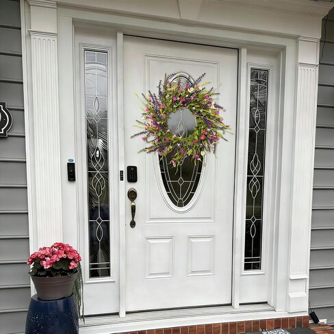 24 Inch Spring Summer Floral Wreath for Front Door, Artificial Colorful Flower Door Wreath with Lavender, Daisies, Eucalyptus & Willow Leaves, Farmhouse Decor for Indoor Outdoor Home, Window, Wedding in Saudi Arabia