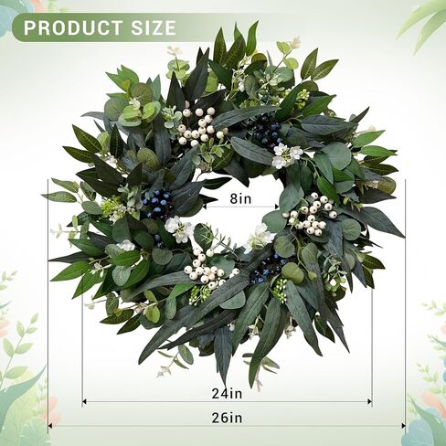 24'' Eucalyptus Wreaths for Front Door,Spring Summer Fall Winter Wreaths,Large Outdoor Greenery Wreaths for Porch,Wall,Holiday,Home Decor-Spring, Summer, Fall, Winter All Seasons in Saudi Arabia