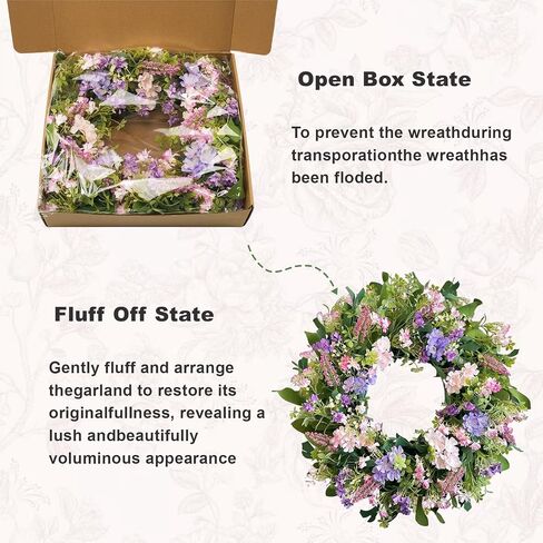 24 Inch Spring Summer Wreaths for Front Door, Purple Pink Hydrangea Wreath with Wildflowers Purple Forsythia, Artificial Silk Floral Wreath Farmhouse Rustic Decor for Outdoor Wall Window Home in Saudi Arabia