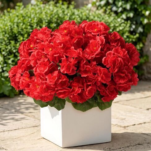 Artificial Geraniums for Outdoors, 6 Bundles Red Faux Geranium Flowers UV Resistant Fake Silk Plants Realistic Plastic Greenery for Outside Planters, Front Porch, Window Box, Patio Garden Decor in Saudi Arabia