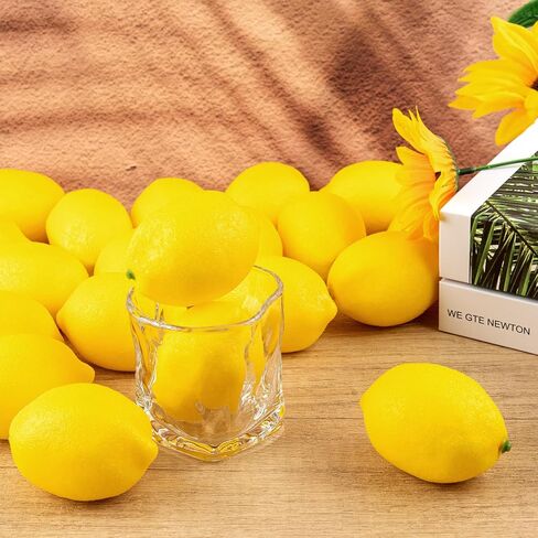 50 Pcs Fake Lemons 3.1 x 2.1 Inch Fake Fruit Faux Yellow Lemon Decor Lifelike Simulation Artificial Lemons for Party Table Summer Kitchen Vase Filler Wreath Garland Photography Prop Decoration in Kuwait