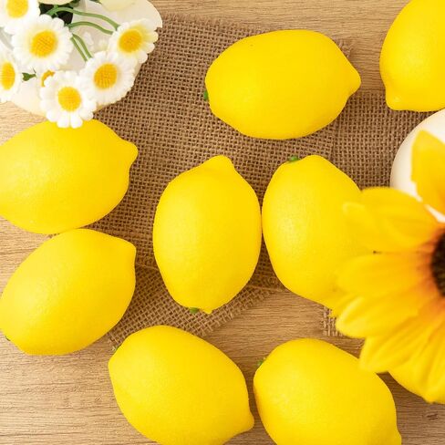 50 Pcs Fake Lemons 3.1 x 2.1 Inch Fake Fruit Faux Yellow Lemon Decor Lifelike Simulation Artificial Lemons for Party Table Summer Kitchen Vase Filler Wreath Garland Photography Prop Decoration in Kuwait