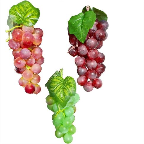 UMPE Artificial Grapes 3 Bunches, Fake Grapes, Realistic Burgundy Purple Green Plastic Grape Decor for Vase Fillers, Home Kitchen Table Centerpiece, Party Wedding Display in Saudi Arabia