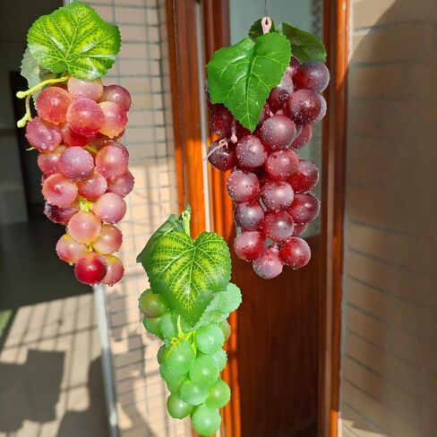 UMPE Artificial Grapes 3 Bunches, Fake Grapes, Realistic Burgundy Purple Green Plastic Grape Decor for Vase Fillers, Home Kitchen Table Centerpiece, Party Wedding Display in Saudi Arabia