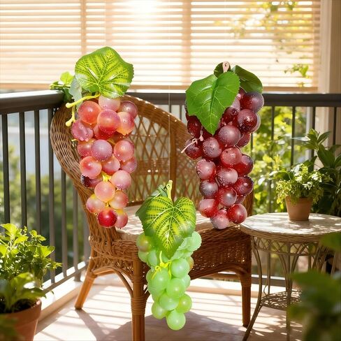 UMPE Artificial Grapes 3 Bunches, Fake Grapes, Realistic Burgundy Purple Green Plastic Grape Decor for Vase Fillers, Home Kitchen Table Centerpiece, Party Wedding Display in Saudi Arabia