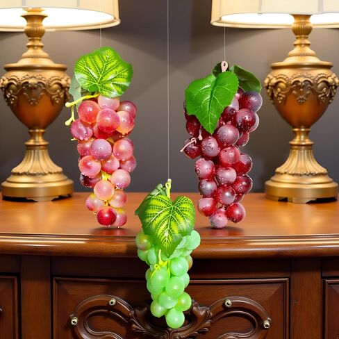 UMPE Artificial Grapes 3 Bunches, Fake Grapes, Realistic Burgundy Purple Green Plastic Grape Decor for Vase Fillers, Home Kitchen Table Centerpiece, Party Wedding Display in Saudi Arabia
