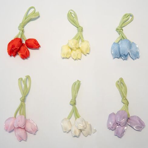 [12 Pcs] 15" Tulip Flower Decorative Ties 6 Assorted Colors Silky Satin Ribbon for Curtain Tiebacks, Floral Gift Wrapping, Bouquet Binds, Home Decor Wedding, Party, Favor Decor Clothing Accessories in Saudi Arabia