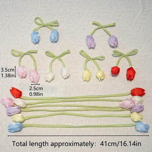 [12 Pcs] 15" Tulip Flower Decorative Ties 6 Assorted Colors Silky Satin Ribbon for Curtain Tiebacks, Floral Gift Wrapping, Bouquet Binds, Home Decor Wedding, Party, Favor Decor Clothing Accessories in Saudi Arabia