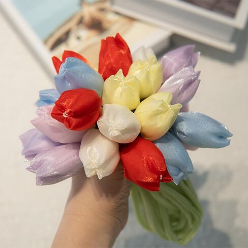 [12 Pcs] 15" Tulip Flower Decorative Ties 6 Assorted Colors Silky Satin Ribbon for Curtain Tiebacks, Floral Gift Wrapping, Bouquet Binds, Home Decor Wedding, Party, Favor Decor Clothing Accessories in Saudi Arabia