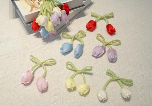 [12 Pcs] 15" Tulip Flower Decorative Ties 6 Assorted Colors Silky Satin Ribbon for Curtain Tiebacks, Floral Gift Wrapping, Bouquet Binds, Home Decor Wedding, Party, Favor Decor Clothing Accessories in Saudi Arabia