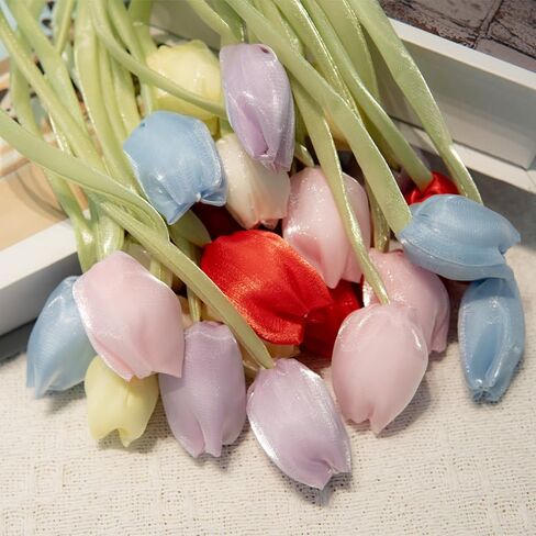 [12 Pcs] 15" Tulip Flower Decorative Ties 6 Assorted Colors Silky Satin Ribbon for Curtain Tiebacks, Floral Gift Wrapping, Bouquet Binds, Home Decor Wedding, Party, Favor Decor Clothing Accessories in Saudi Arabia