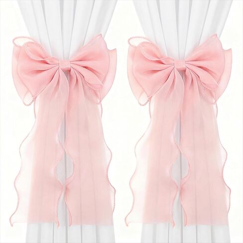 2 Pack Pink Curtain Tiebacks - French Silky Bow Curtain Tiebacks for Sheer Drapes Home Décor - Curtains Ties in Saudi Arabia