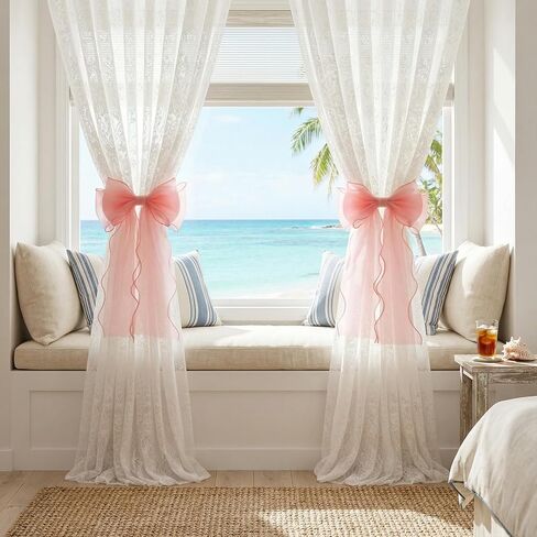 2 Pack Pink Curtain Tiebacks - French Silky Bow Curtain Tiebacks for Sheer Drapes Home Décor - Curtains Ties in Saudi Arabia