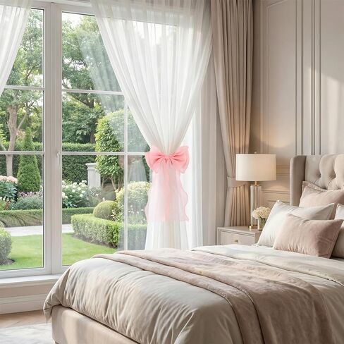 2 Pack Pink Curtain Tiebacks - French Silky Bow Curtain Tiebacks for Sheer Drapes Home Décor - Curtains Ties in Saudi Arabia