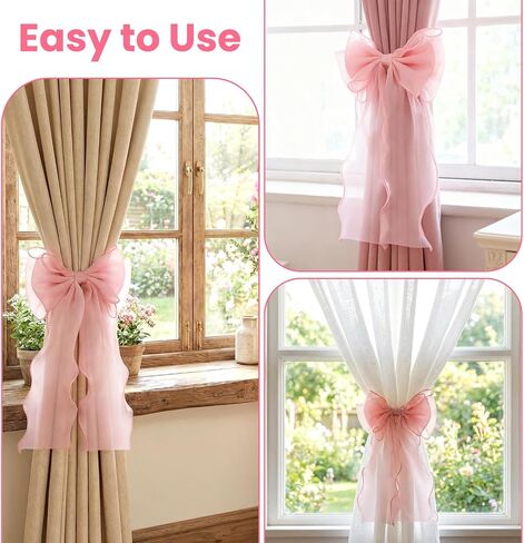 2 Pack Pink Curtain Tiebacks - French Silky Bow Curtain Tiebacks for Sheer Drapes Home Décor - Curtains Ties in Saudi Arabia