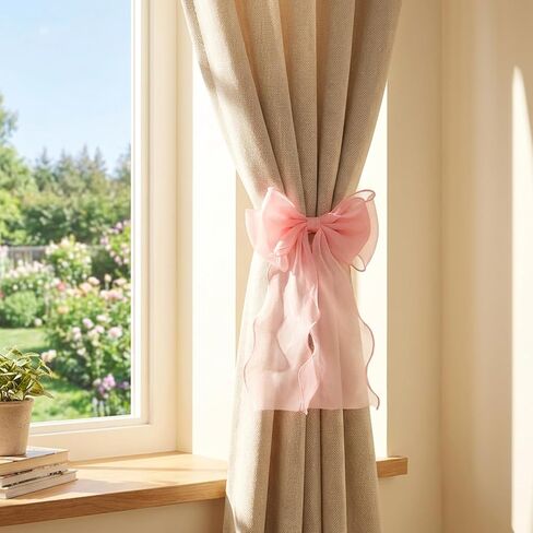 2 Pack Pink Curtain Tiebacks - French Silky Bow Curtain Tiebacks for Sheer Drapes Home Décor - Curtains Ties in Saudi Arabia