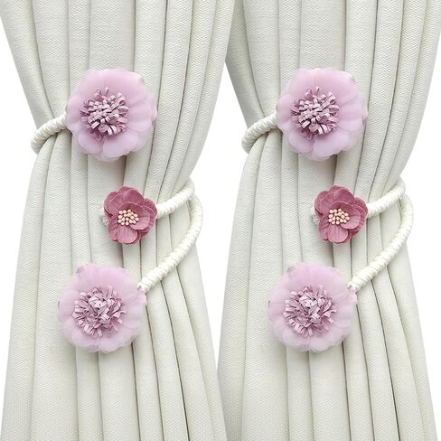 1 Pair of Flower Curtain Tiebacks,Handmade Artificial Flower Curtain Holdbacks Clips Window Drape Flexible Twist Tie for Living Room,Bedroom (Pink) in Saudi Arabia