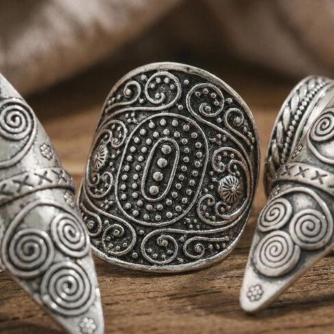 Boho Rings for Women, Vintage Rings for Women, Western Rings, Silver Bohemian Jewelry Set, Four Piece Ring Collection, Retro Style Accessories for Daily Wear and Special Occasions in Saudi Arabia