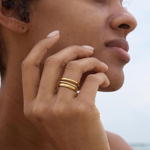 STORYJEWELLERY خواتم مطلية بالذهب للنساء، خاتم مطلي بالذهب، أساور زفاف قابلة للتكديس للنساء، حلقة ملتوية رفيعة، حلقات متراصة بسيطة in Kuwait